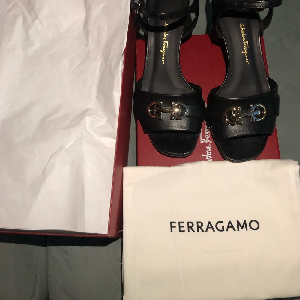 Salvatore Ferragamo Black Leather Sandals